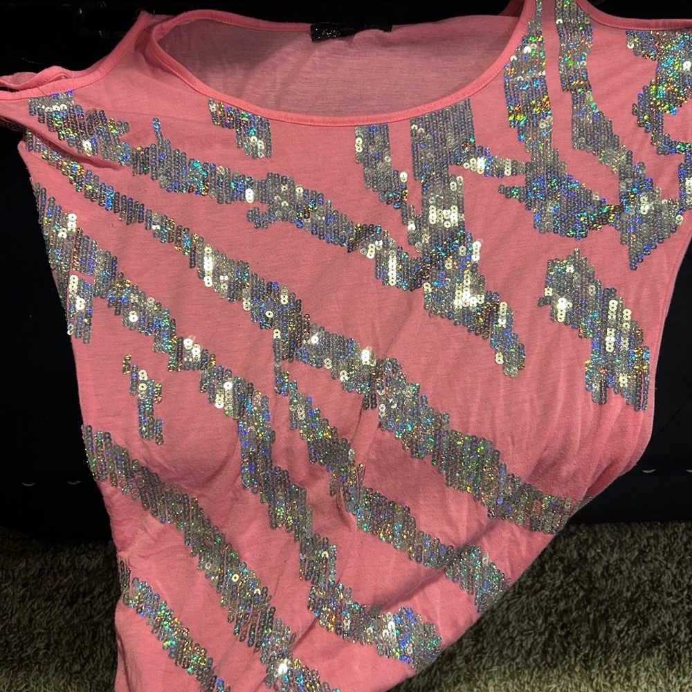 Daytrip Pink Short Sleeve Sequin Stripe Tee